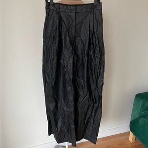 (Nude) Black Vegan Faux Leather High Rise Wide Leg Pants EUC Size 42 US Small